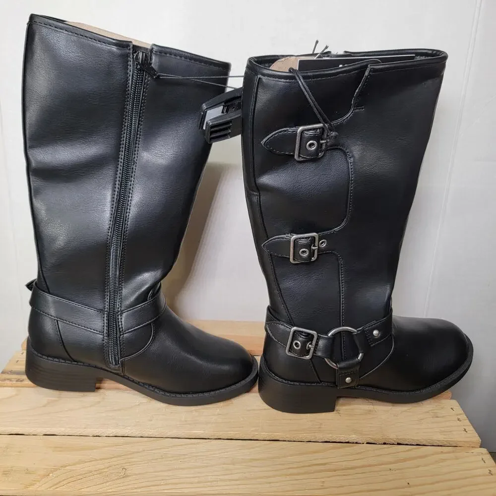 Madden NYC Girls Faux Leather Moto Boots w/ Decorative Buckles - Size 1 NWT